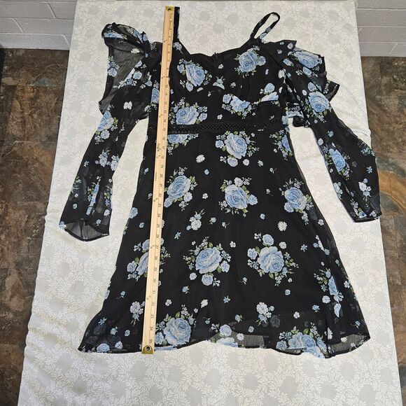 Disney Princess Dress Cold Shoulder Black Blue Floral Size L - Picture 6 of 12